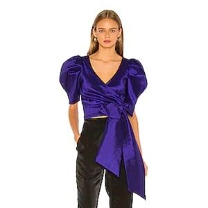 Revolve Lovers Friends Moonlight Stroll Top Blue Sz XS Formal Party Wrap Tie Bow